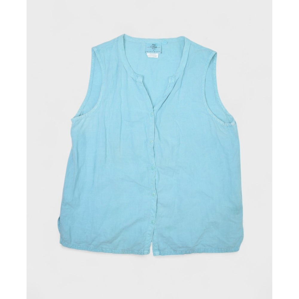 Hot Cotton Top Womens Small Blue Linen Blend Marc Ware Sleeveless Blouse